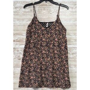 Xhilaration Floral Summer Dress Womens M Mesh Back V Neck Black Lining Adj Strap